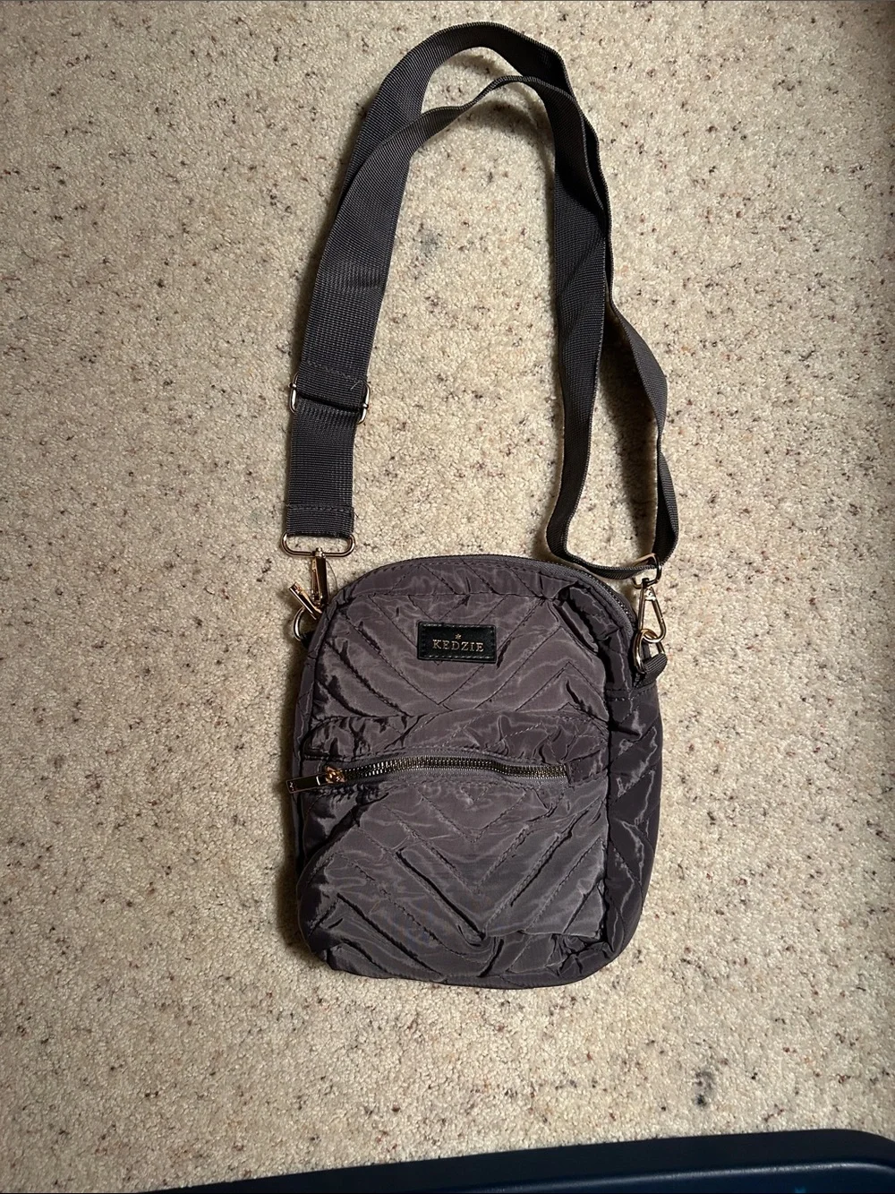 Gray Kedzie Quilted Crossbody Bag with Adjustable Strap